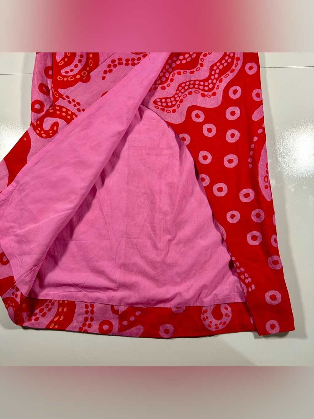 Farm Rio Octocool Linen Wrap Skirt Midi Red Pink Size S Beach Graphic Colorful - Picture 6 of 11